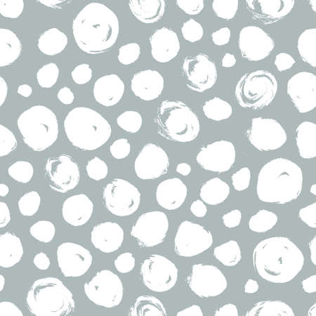 Polka dot seamless pattern. Hand drawn artistic ink circles. White blobs on grey background. Design element for textile and wrapping paperのイラスト素材