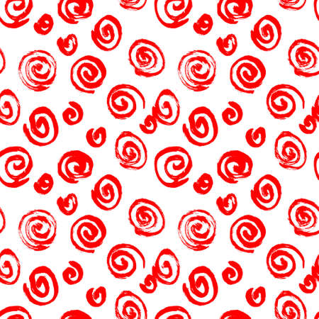 Spiral seamless pattern. Hand drawn artistic ink circles. Red blobs on white background. Design element for textile and wrapping paperのイラスト素材