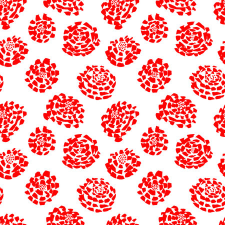 Ink seamless pattern with  flowers in sketchy style. Artistic background with abstract plants. Design element for textile or wrapping paperのイラスト素材