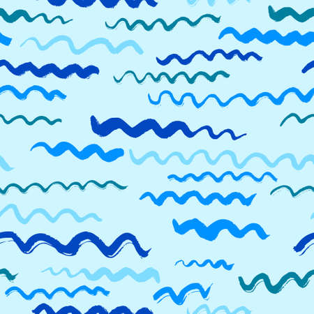Vector seamless pattern with waves. Stripped artistic background on marine theme in doodle minimalistic style. Design for backdrops with sea, rivers or water textureのイラスト素材