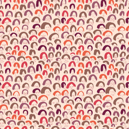 Artistic seamless pattern with crowd of people. Ink drawing simply faces in doodle style. Design for social media, backgrounds and textile or wrapping designのイラスト素材