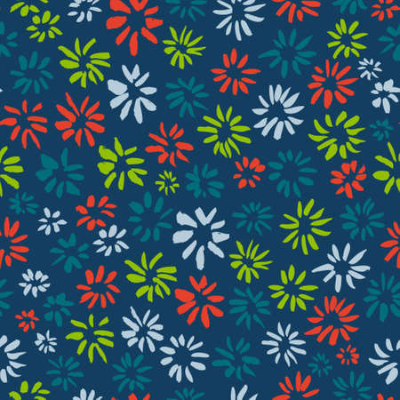 Ink seamless pattern with  flowers in sketchy style. Artistic background with abstract plants. Design element for textile or wrapping paperのイラスト素材