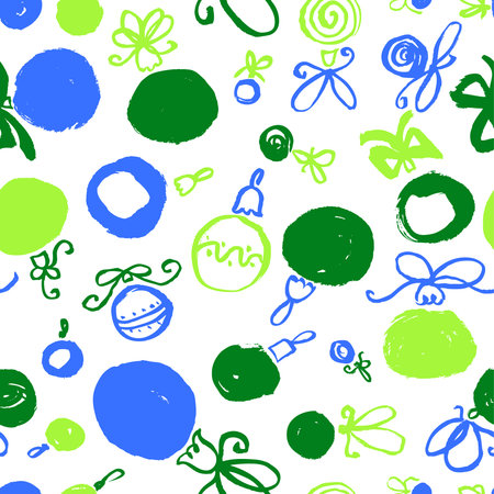 Seamless pattern with decoration balls. Hand drawn artistic ink background for seasonal textile,...