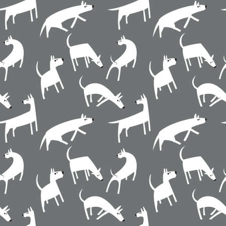 Seamless pattern with dogs. Simple vector style animals. Background with cute pets characters. Vector illustration. Black, grey and white colorsのイラスト素材