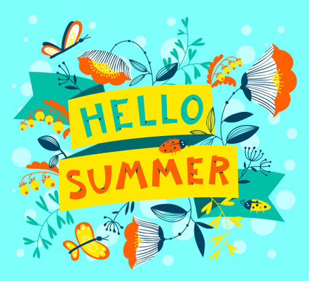 Summer Floral Banner Enjoy Summer Lettering Cute Ribbon With