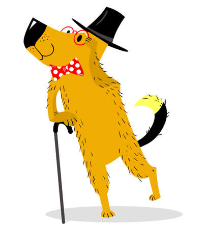 A dog dressed as a gentleman ? pince-nez and walking stick. Vintage suit and accessories. Vector illustration with cartoon dog and retro objectsのイラスト素材