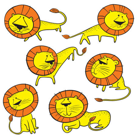 Cute wild  lions set. Isolated doodle leo characters.のイラスト素材