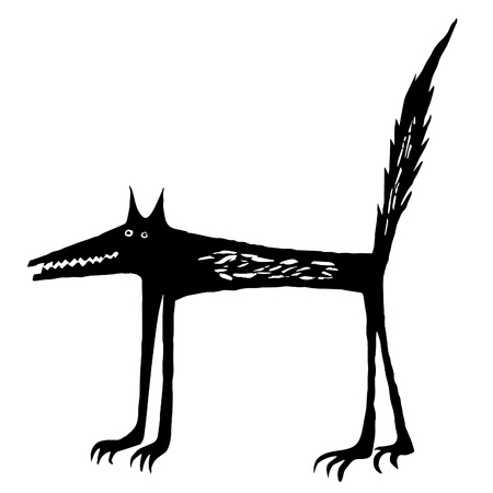 Black cartoon wolf. Black and white. Vector.のイラスト素材