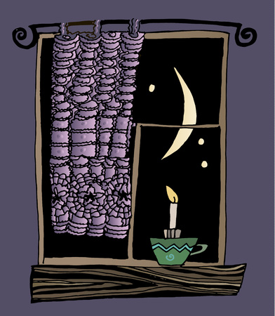 Night outside a window. Vector illustration.のイラスト素材