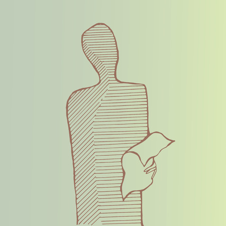 A stabding man reading a paper. Outlines.のイラスト素材