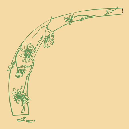 Frame of green flowers on beige background. Outlines.のイラスト素材