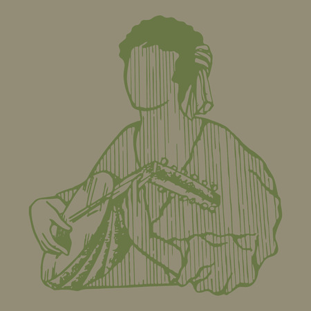 A man playing on mandalin in medieval style. Outlines.のイラスト素材