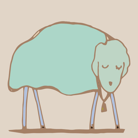 A blue sheep standing on beige background.のイラスト素材