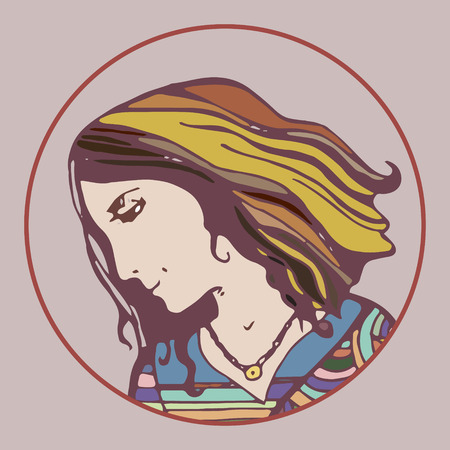 Portrait of a woman in profile in circle.のイラスト素材
