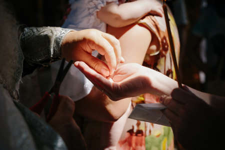 Accessories for Christening. Interior Of Orthodox Church In Easter. baby christening. Ceremony a in Christian . bathing the into the baptismal font
の写真素材