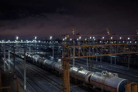 tanks on the railway at night