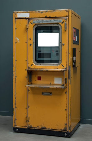 street automatic incinerator and garbage collector, the device itself burns small household garbage with a garbage compartment and a monitor close-up front viewの素材