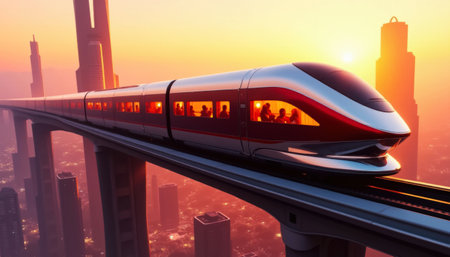 High speed train on the bridge in Shanghai, China. 3D renderingの素材