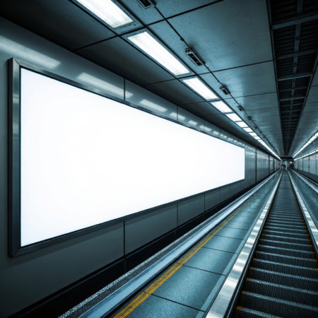 Blank billboard in underground train station. 3d render illustration.の素材