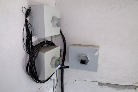 Electrical outlet with wires in the wall of the house, electricity