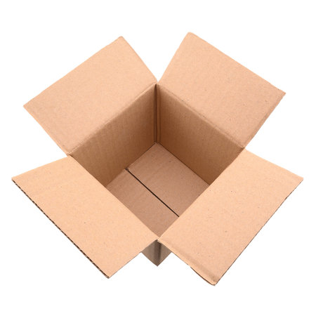 Open cardboard box isolated on white background. Clipping path included.