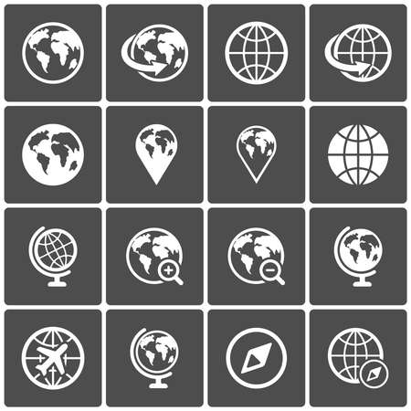Globe icon pack on dark background. Vectorのイラスト素材