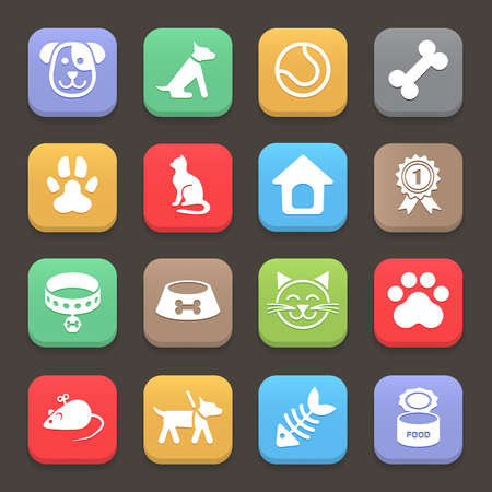 Colorful Pets icons set for web or mobile. Vectorのイラスト素材