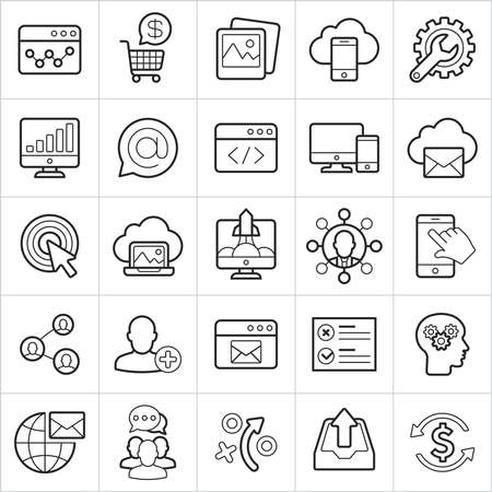 Seo trendy style icons on white background. Vector elementsのイラスト素材