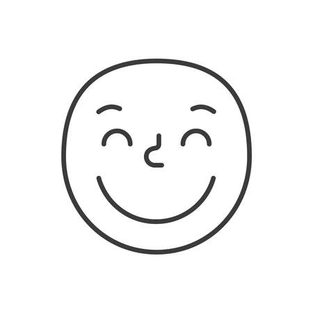 Emoji face happy kind trendy flat line smile black and white. Vector illustrationのイラスト素材