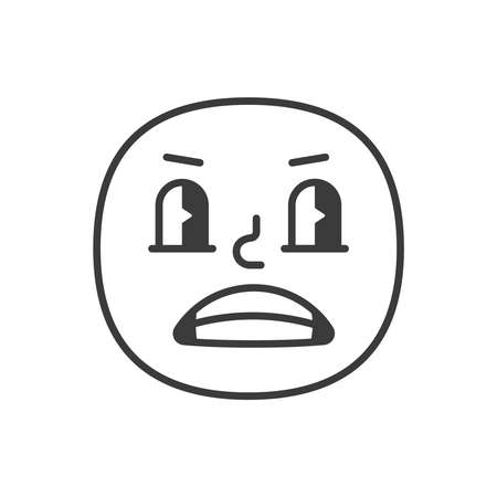 Emoji face unhappy wicked trendy flat line smile black and white. Vector illustrationのイラスト素材