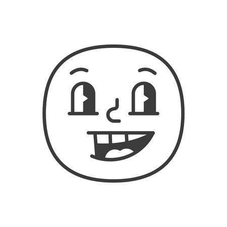 Emoji face joyful glad trendy flat line smile black and white. Vector illustrationのイラスト素材