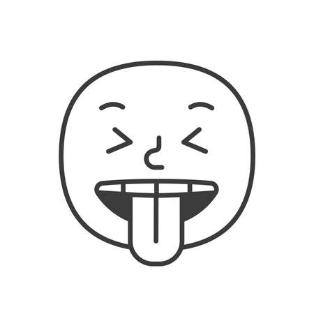 Emoji face bully tonque trendy flat line smile black and white. Vector illustrationのイラスト素材