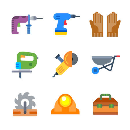 Build tools and instruments modern color icon pack set 3. Vector eps 10 elementsのイラスト素材