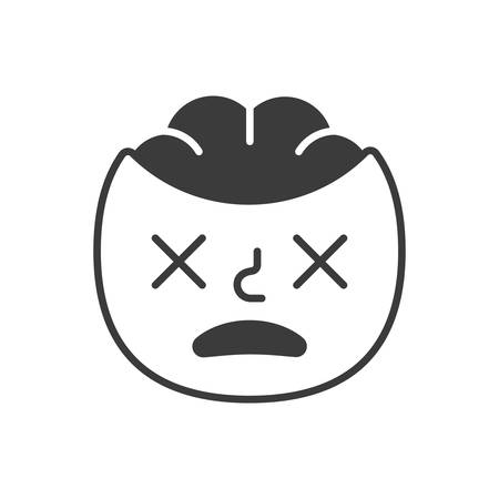 Emoji face dead brain zombie smile black and white. Vector illustrationのイラスト素材