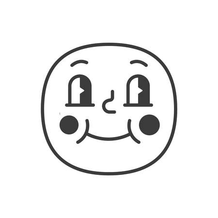 Emoji face confused shy trendy flat line smile black and white. Vector illustrationのイラスト素材