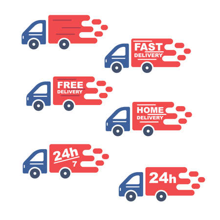 Set of delivery icons. Fast delivery, free delivery, 24 hours, truck. Vector illustrationのイラスト素材