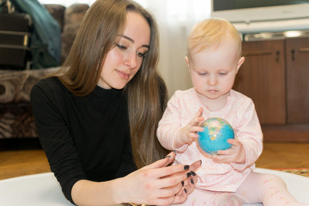 girl and globeの写真素材