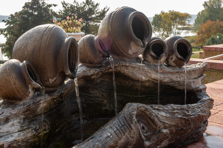 fountain in the form of vessels from which water flowsの写真素材
