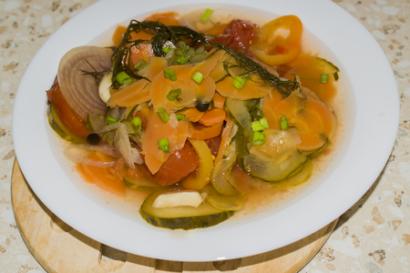 Different marinated vegetables to fill the plateの写真素材