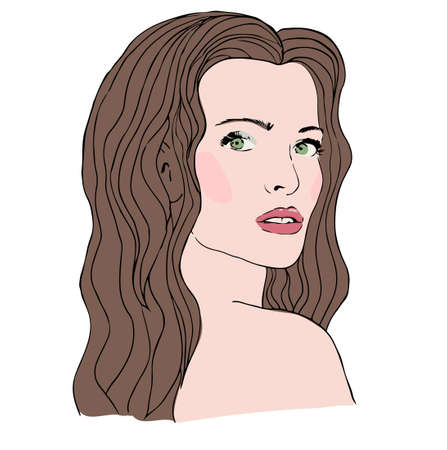 Fashion beautiful woman with long wavy hairのイラスト素材