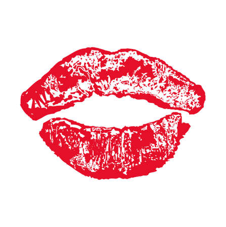 Big red lips kiss on white backgroundのイラスト素材