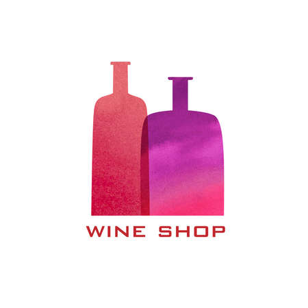 Two watercolor bottles silhouette. Menu wine design background.のイラスト素材