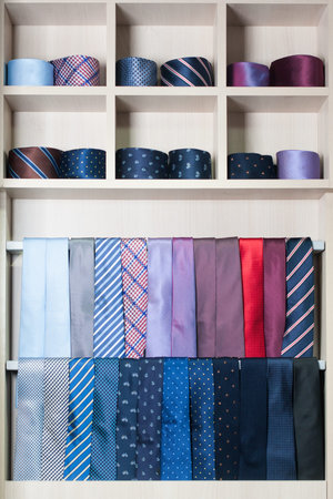 It is a lot of different multi-colored ties on a show-window