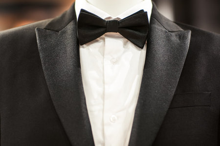 Wedding black tuxedo and tie  on the unrecognizable personの写真素材