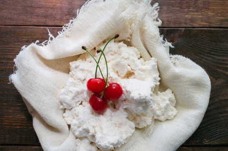 domestic cottage cheese dessert with cherry berries. Healthy food.