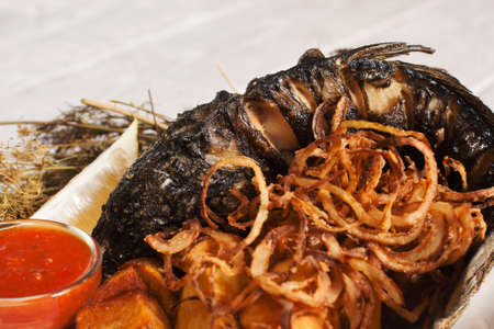 Dining Snack Beer Fish Onion Crunchy Homemade American Cuisine Conceptの写真素材