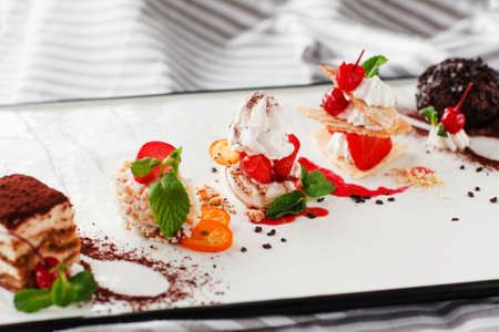 Dessert Sweet Cake Variety Choice Degustation Menu Restaurant Event Bakery Example Conceptの写真素材