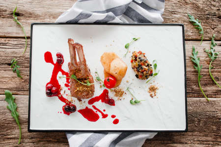 Food Gourmet Ribs Meat Luxury Lifestyle Expensive Restaurant Recipe Serving Conceptの写真素材