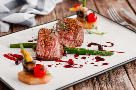 Food Gourmet Veal Medallions Luxury Lifestyle Expensive Restaurant Recipe Serving Conceptの写真素材