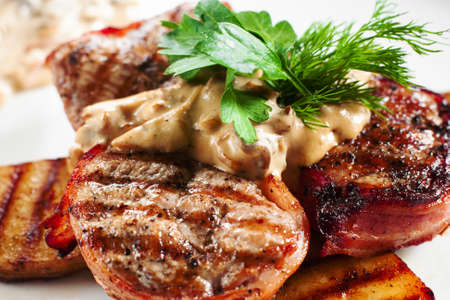 Food Grill Pork Meat Junk Fat Snack Grill Nutrition Dining Conceptの写真素材
